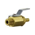 Midland Metal Miniature Ball Valve, 14 x 38 Nominal, MIP x Barb, 1000 psig, 40 to 300 deg F, Media Air, Oil 46981